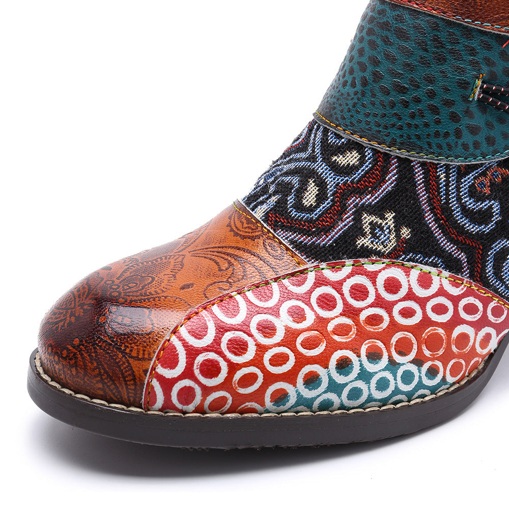 Timeless Leather Stitching Jacquard Craft Boots