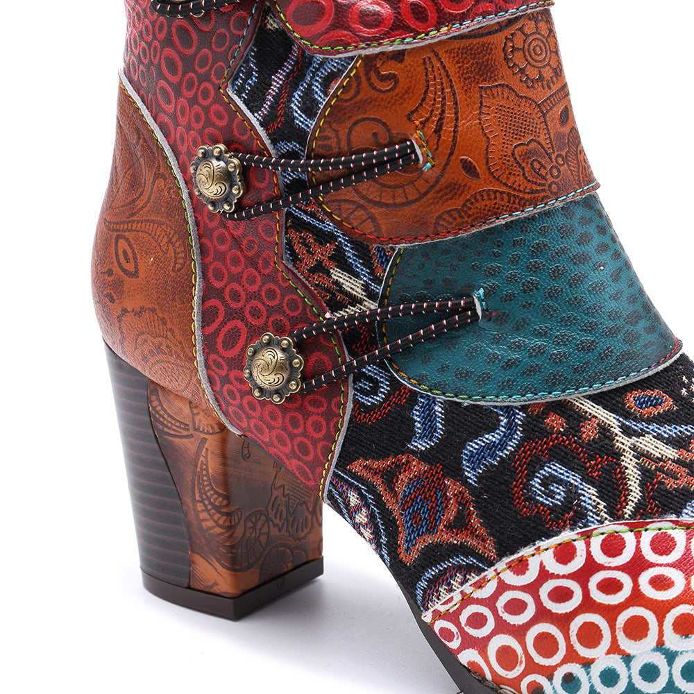 Timeless Leather Stitching Jacquard Craft Boots