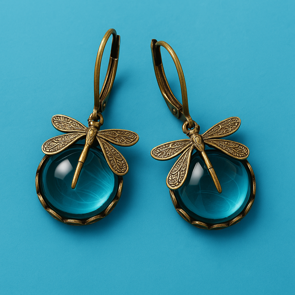 Spherical Dragonfly Earrings in Gold