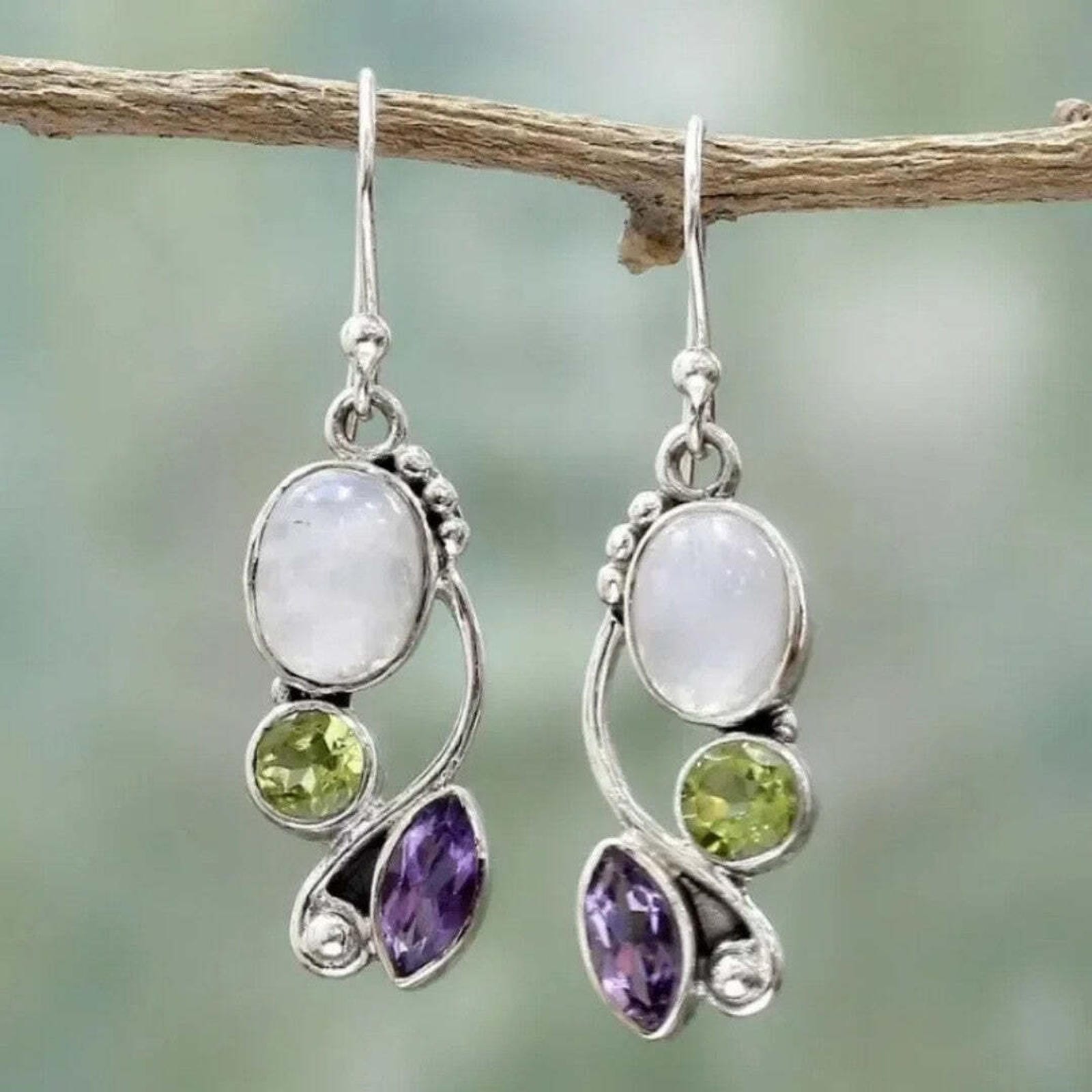 Triple Gemstone Amethyst Cascade Earrings