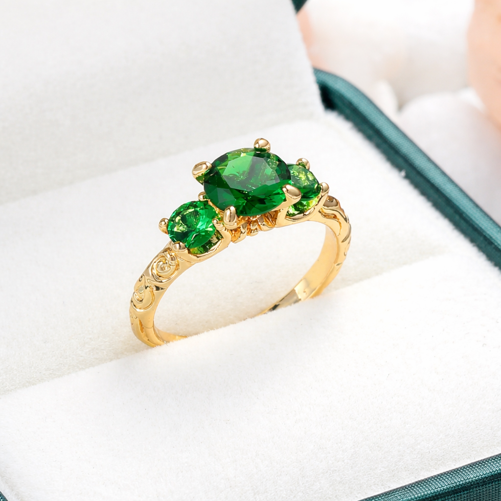 Green Crystal Gold Ring