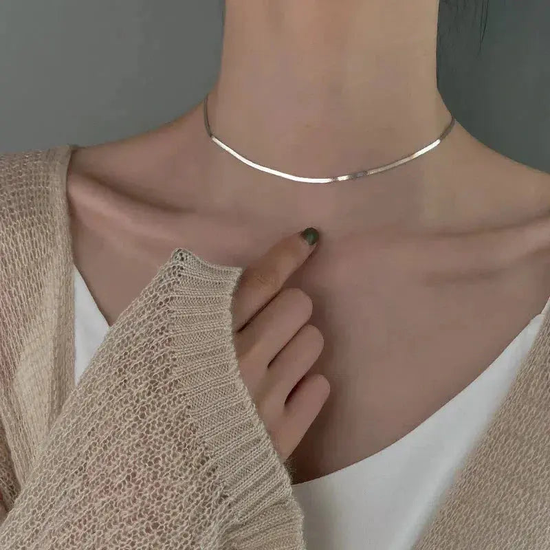 Elegant Silver Flat Necklace