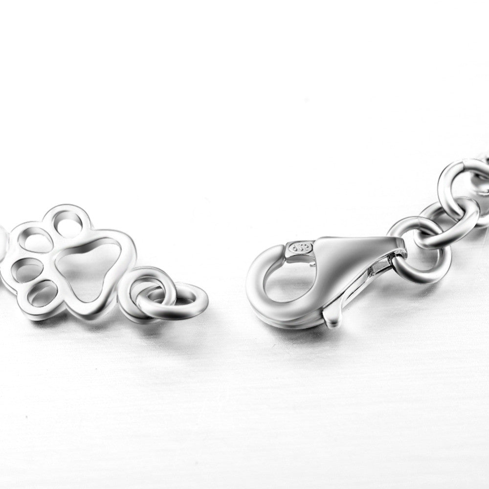 Pure Silver Dog Paw and Bone Charms Bracelet