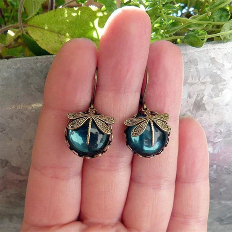 Spherical Dragonfly Earrings in Gold