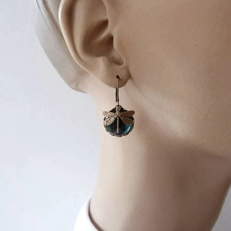 Spherical Dragonfly Earrings in Gold