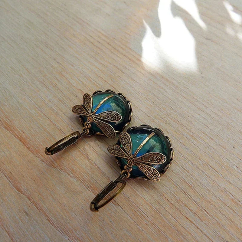 Spherical Dragonfly Earrings in Gold