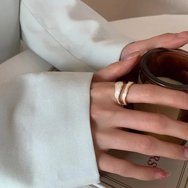 Retro White Enamel Geometric Adjustable Ring