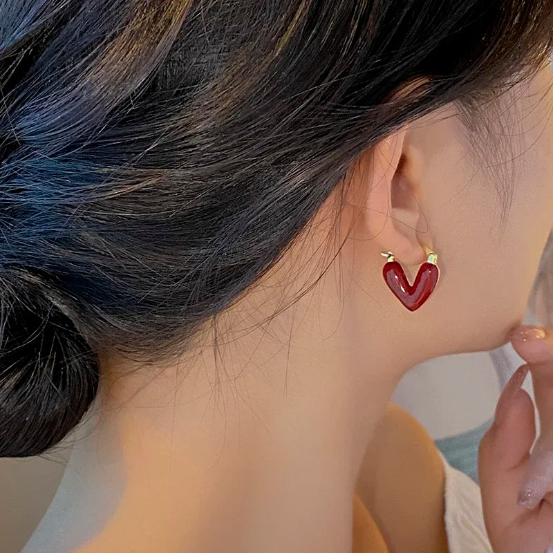 Romantic Red Enamel Heart Earrings