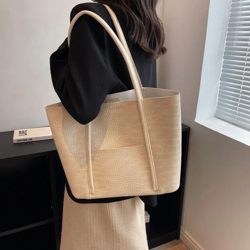Betina - Croc Shoulder Leather Bag