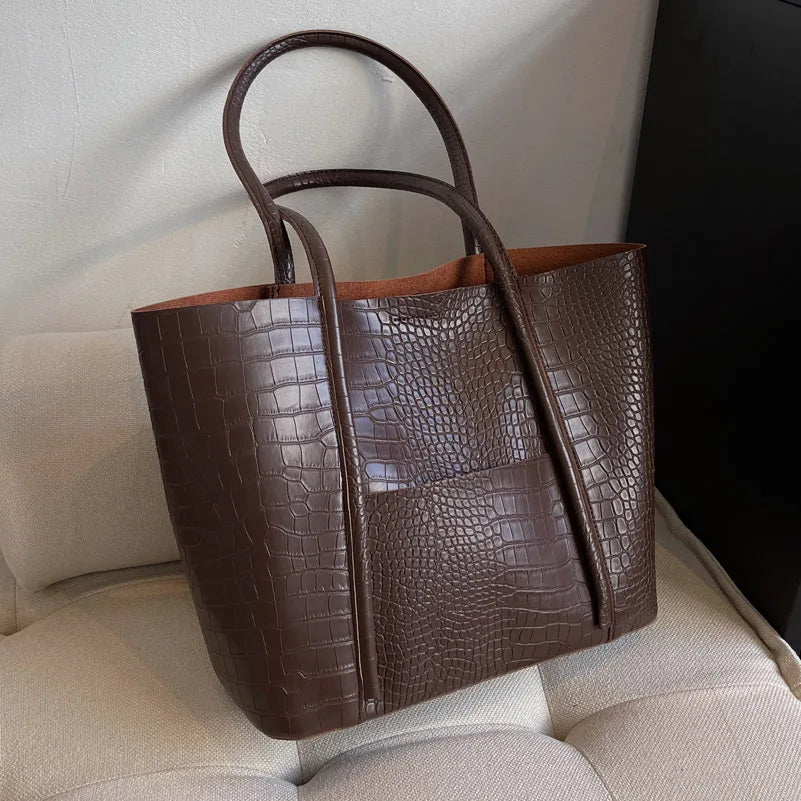 Betina - Croc Shoulder Leather Bag