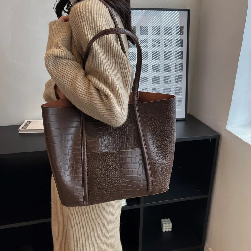 Betina - Croc Shoulder Leather Bag