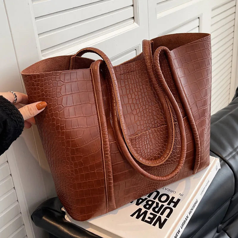 Betina - Croc Shoulder Leather Bag