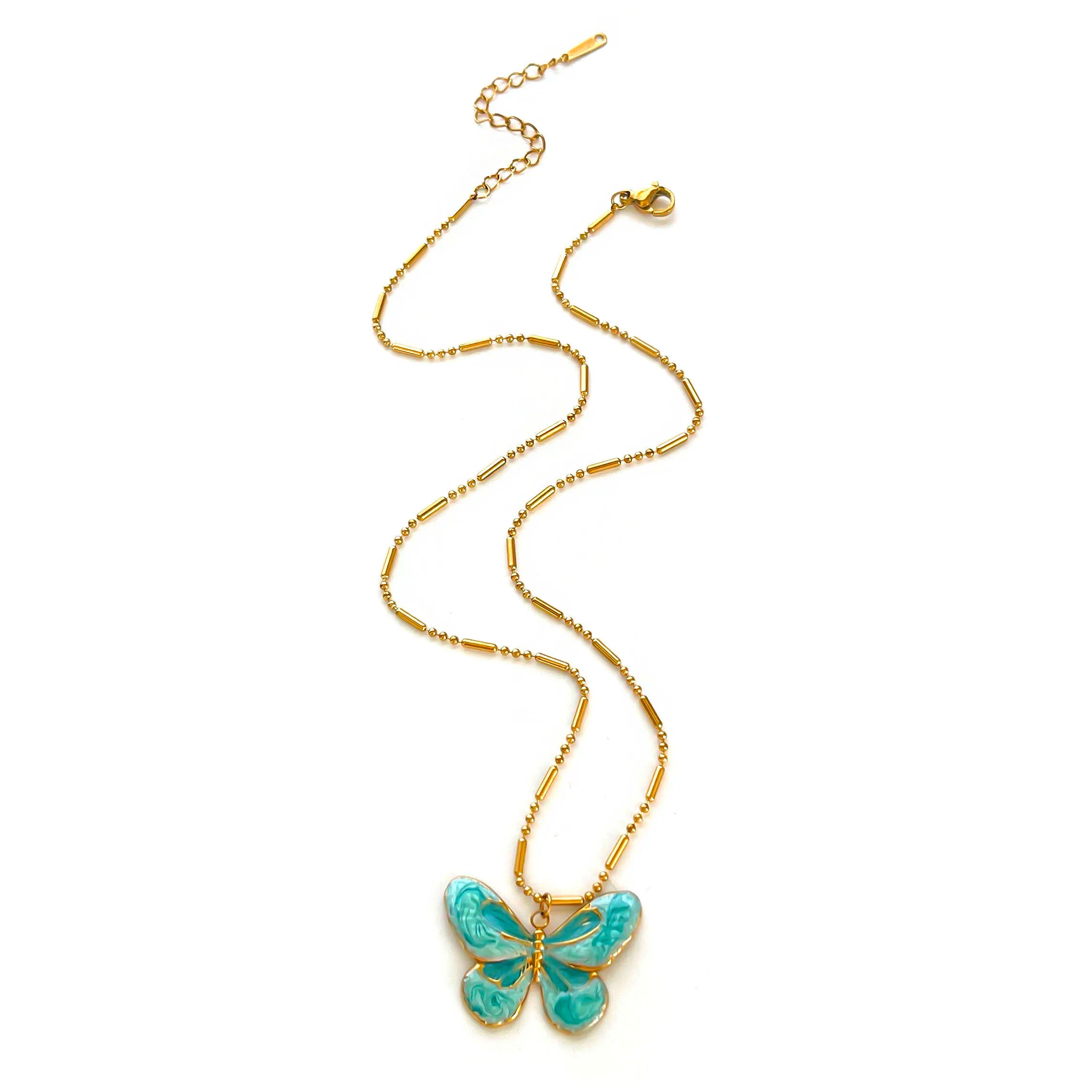 Cute Blue Butterfly Waterdrop Necklace Set