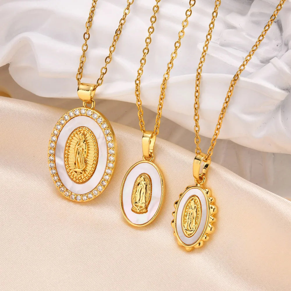 Gold Mary Oval Pendant Necklace