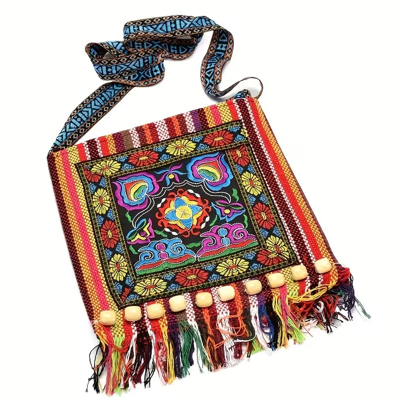 Raya’s Artful Harmony | Embroidered Fringe Shoulder Bag