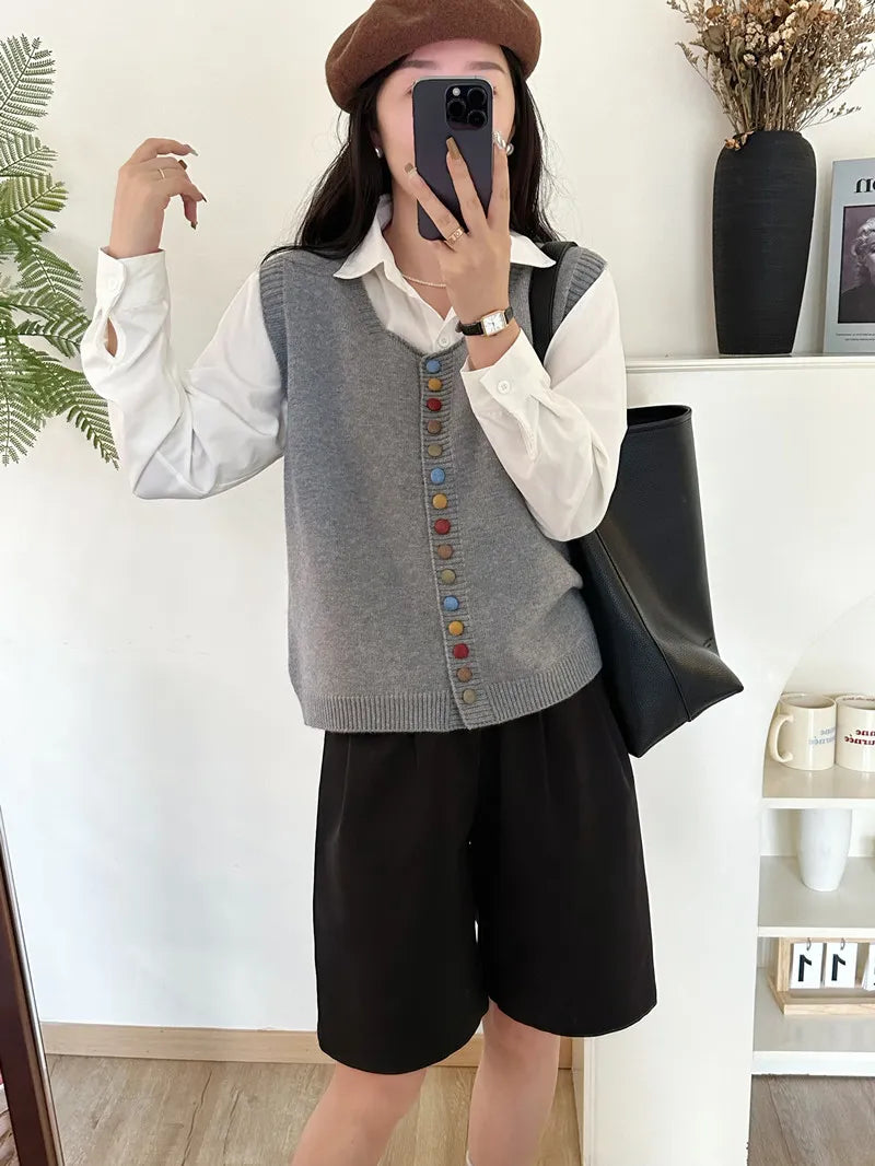 THE MARIBEL | COLOR-BUTTON KNIT VEST