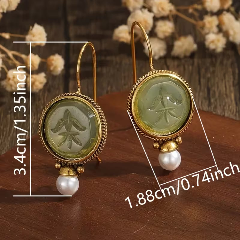 Ancient Jade Stone Pearl Earrings