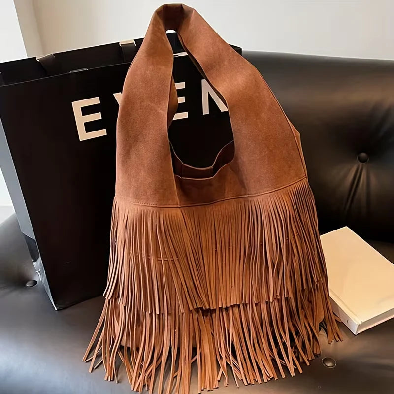 Kara’s Timeless Edge | Suede Fringe Shoulder Bag