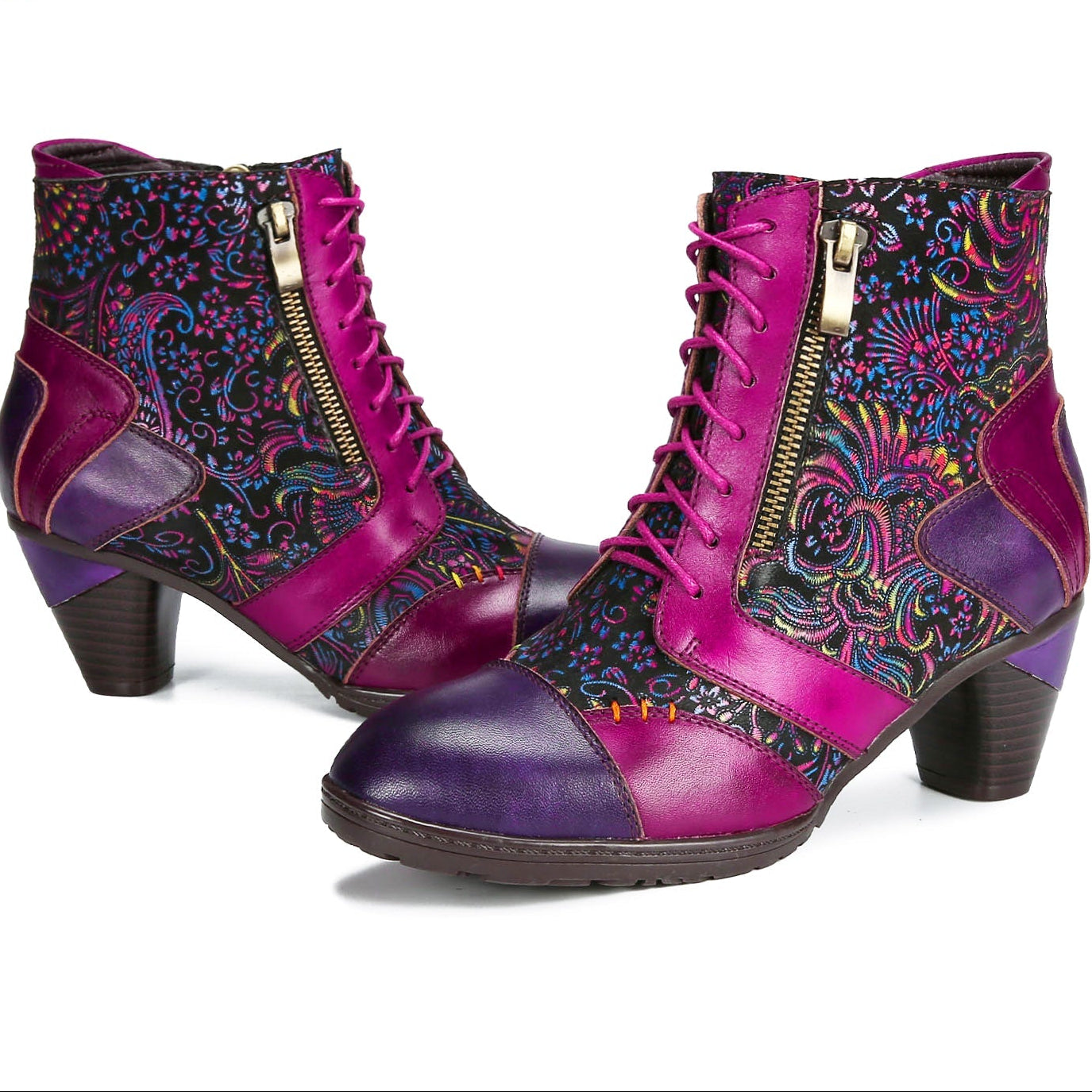 Retro Leather Patchwork Ankle Boots