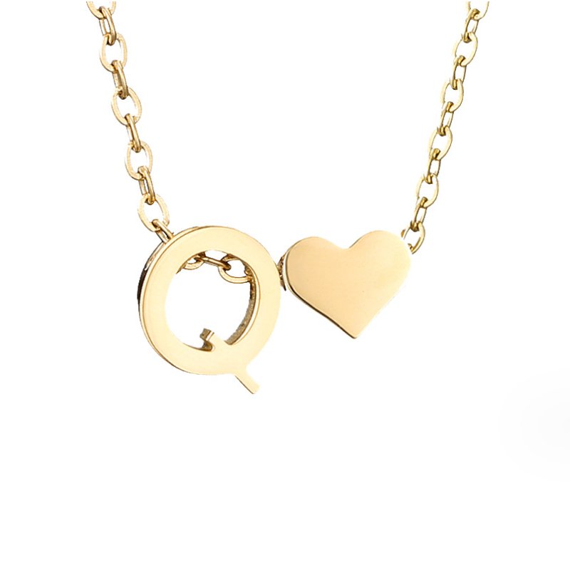 Minimalist Initial Necklace with Heart Charm