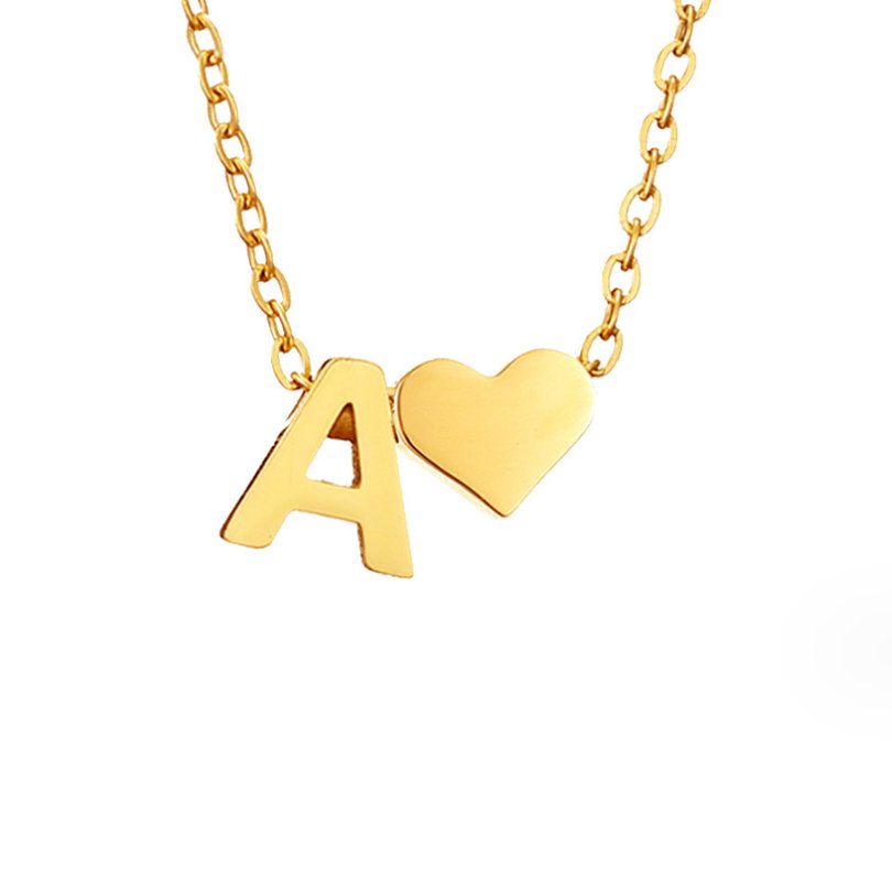 Minimalist Initial Necklace with Heart Charm