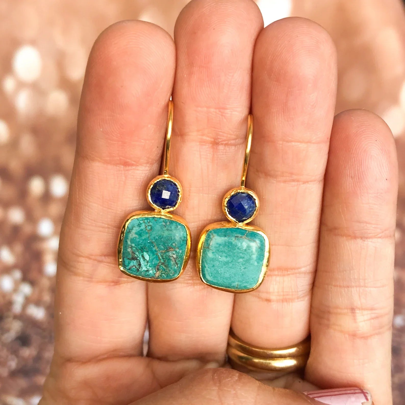 Vintage Green Golden Glass Earrings