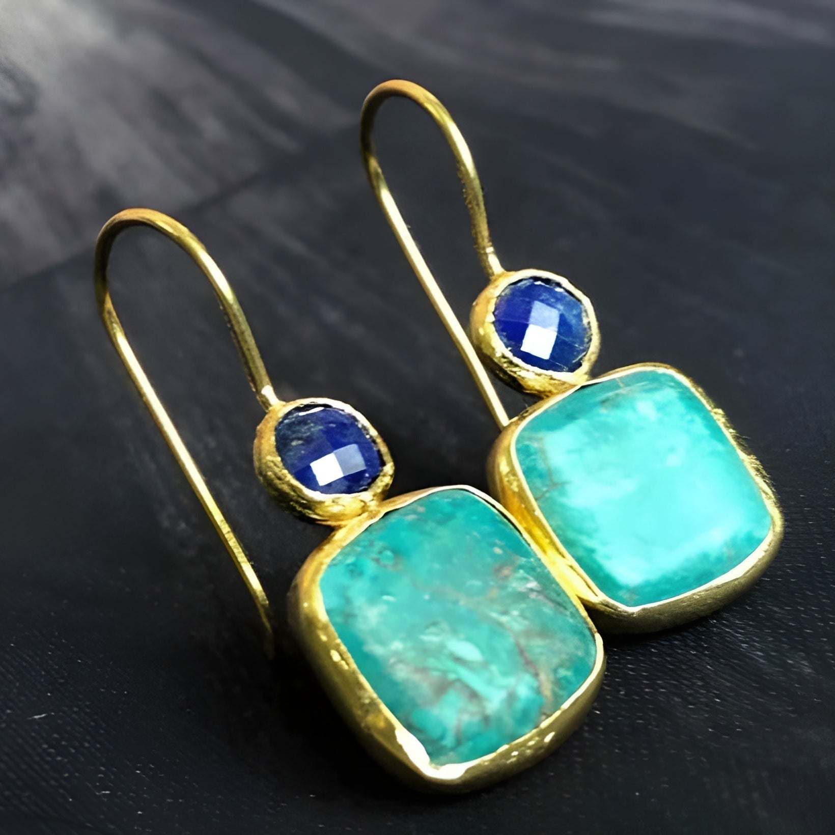 Vintage Green Golden Glass Earrings