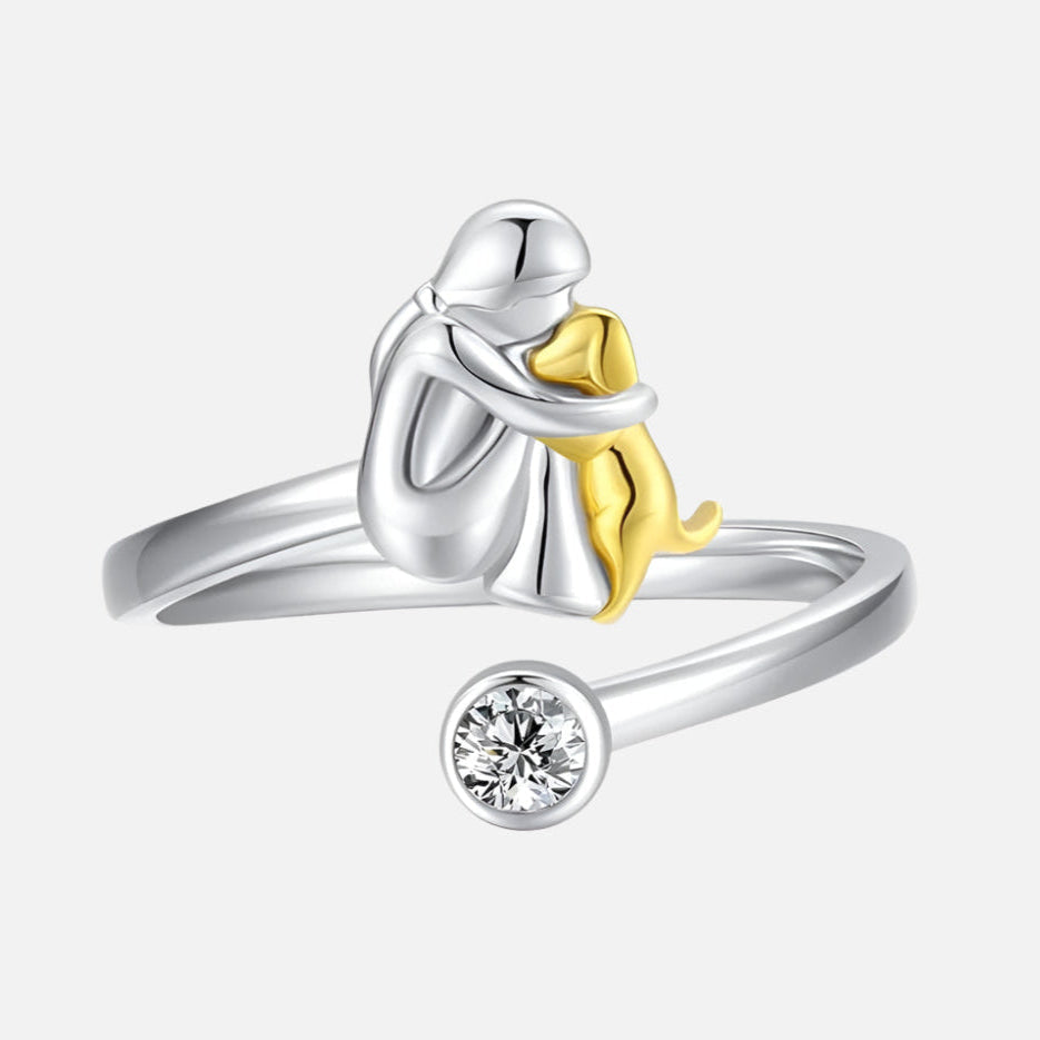 Silver Dog Ring wit Zirconia – Adjustable