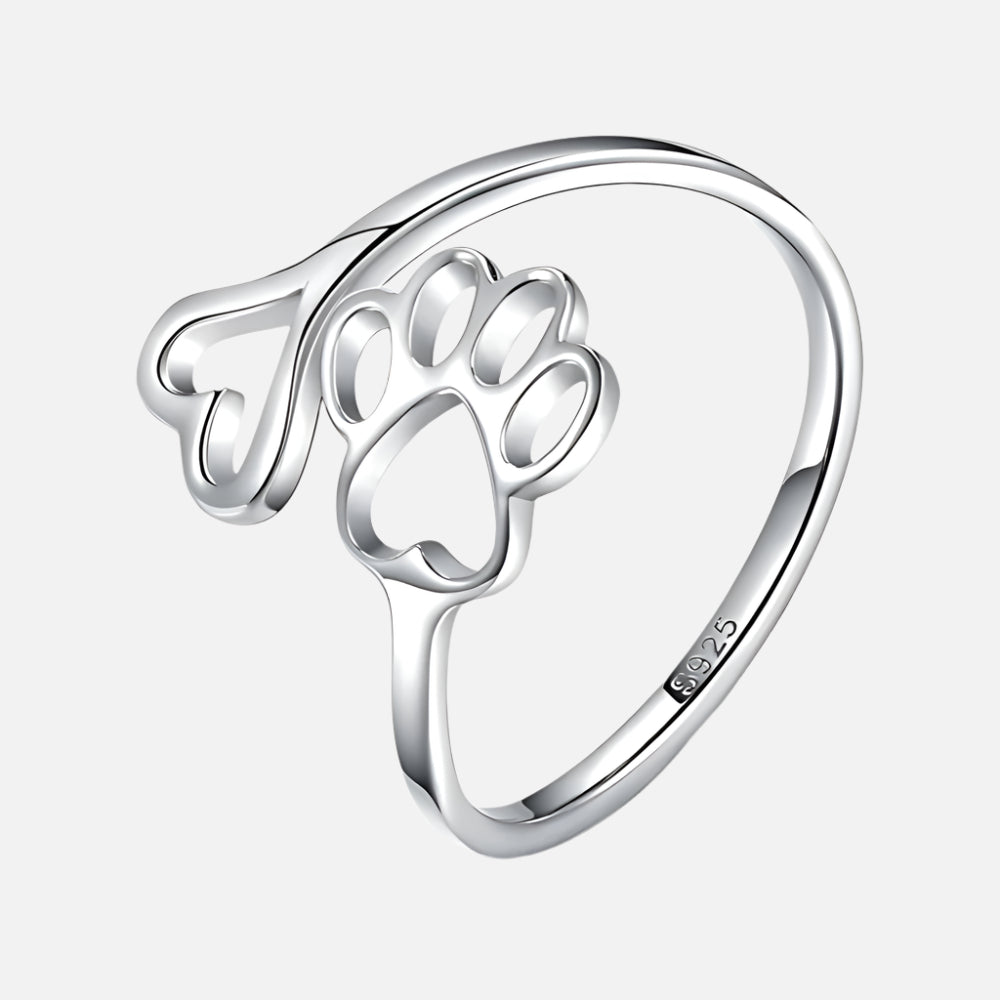 Paw & Heart Ring – Adjustable Silver