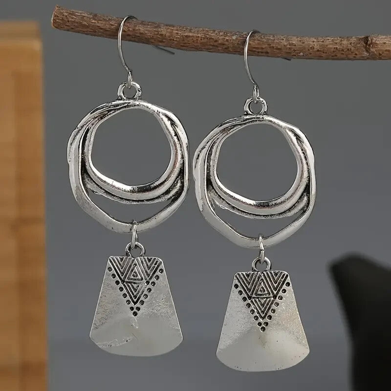 Vintage Silver Hanging Square Dangle Earrings
