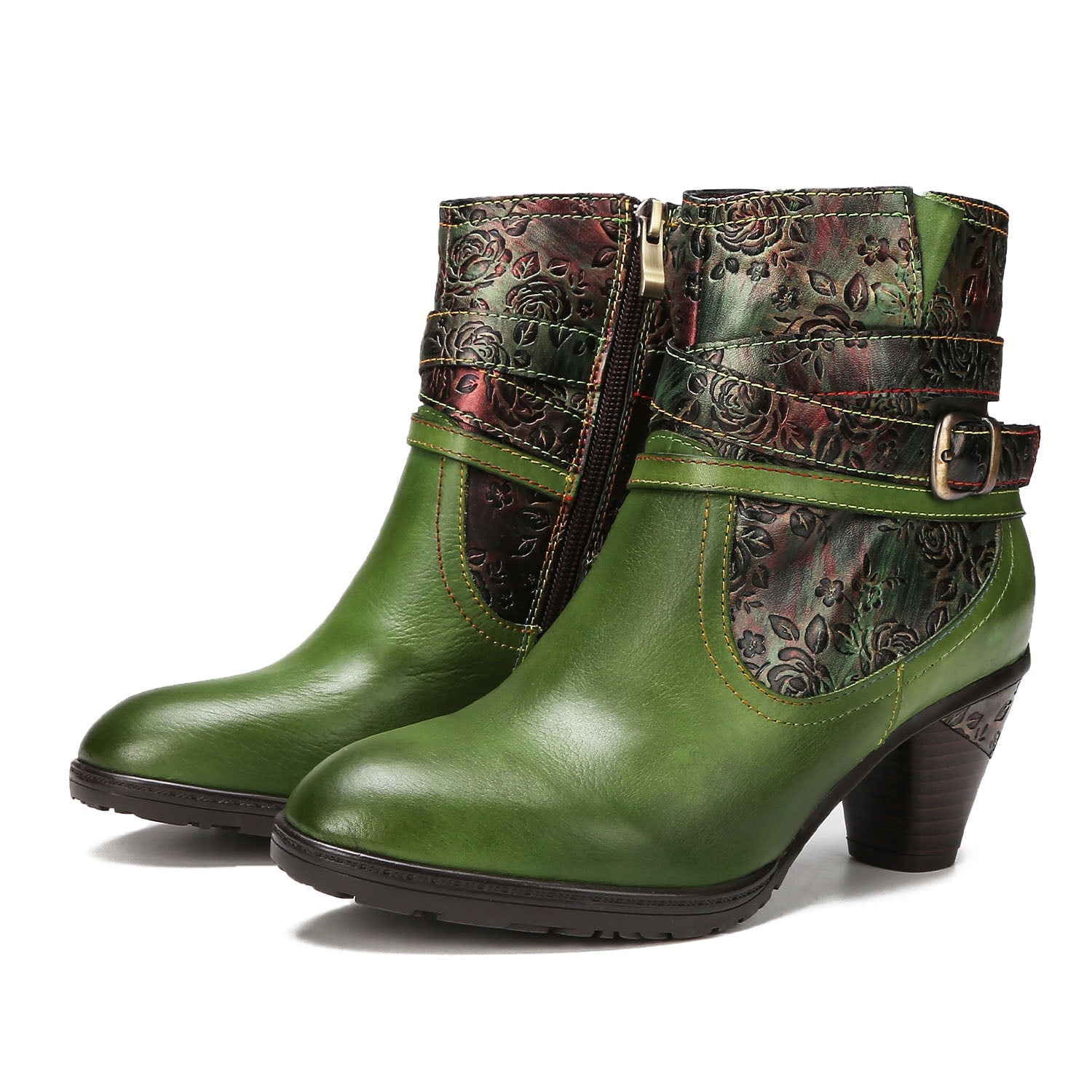 Floral Embossed Ankle Boots