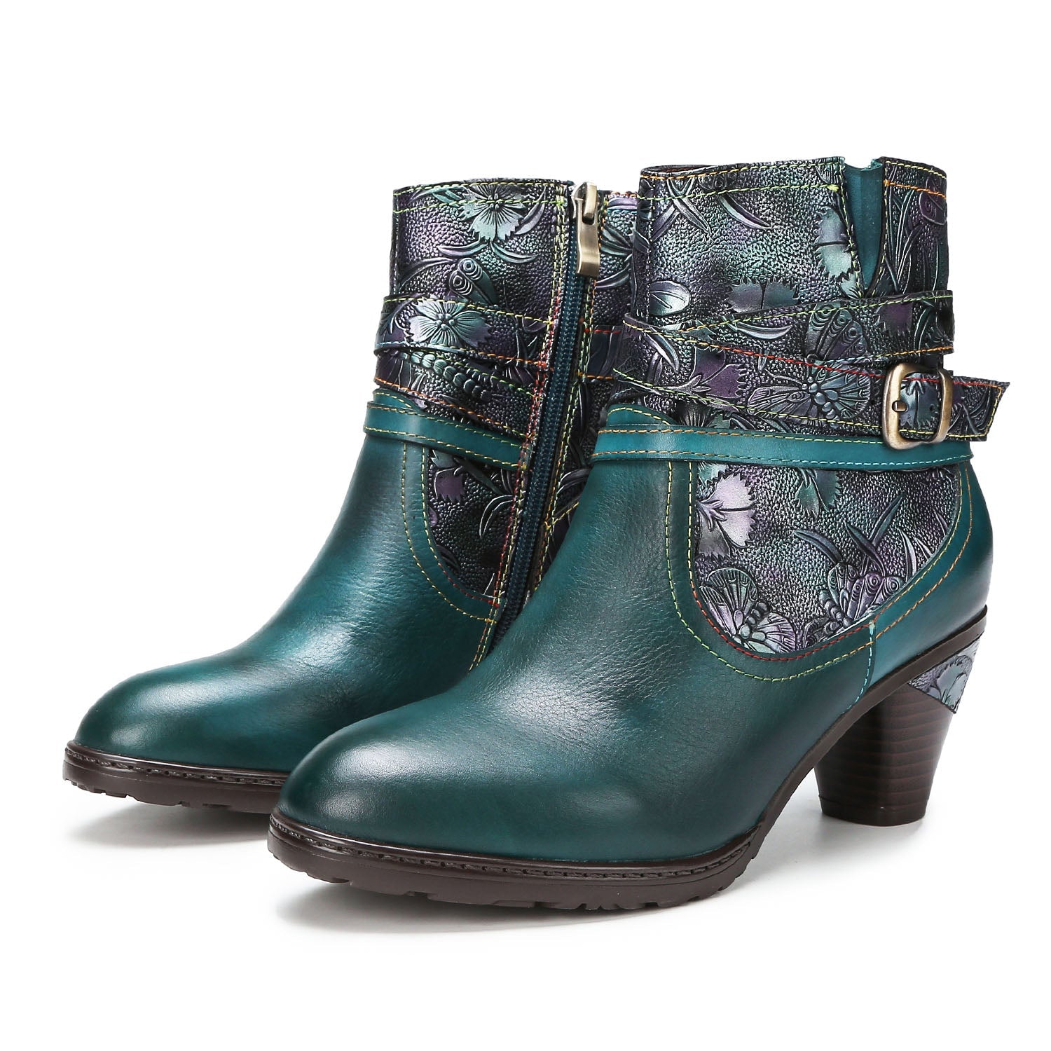 Floral Embossed Ankle Boots