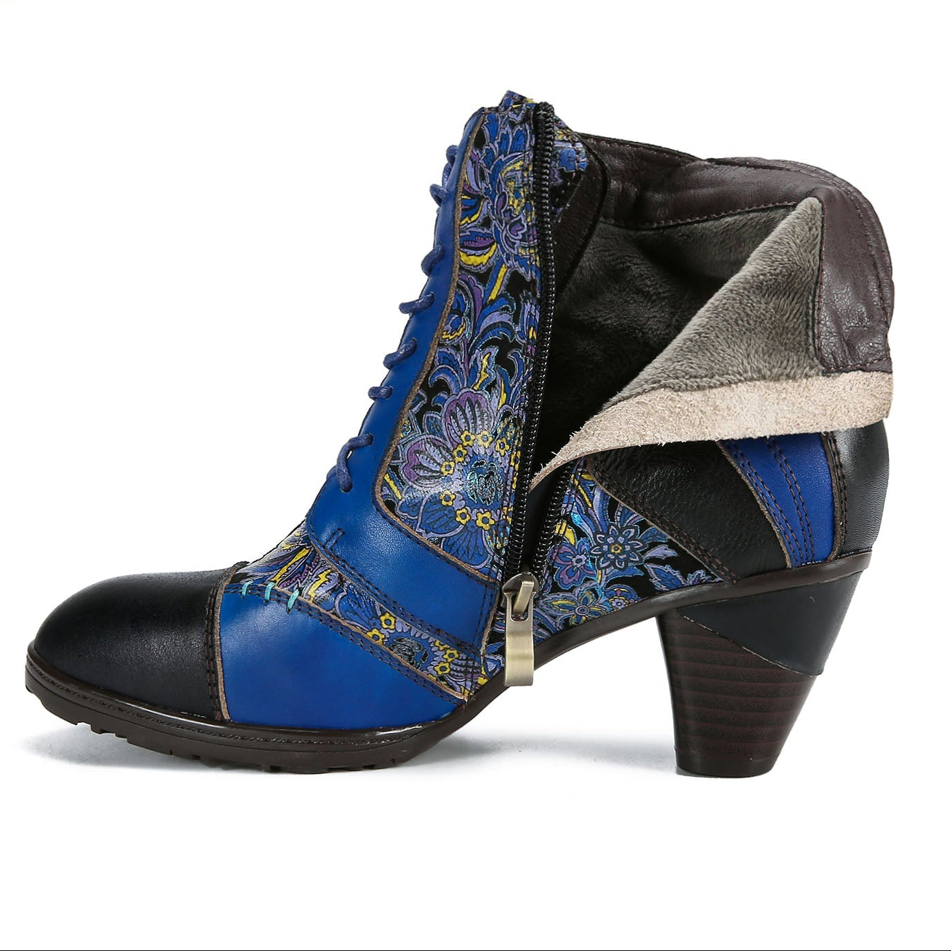 Retro Leather Patchwork Ankle Boots