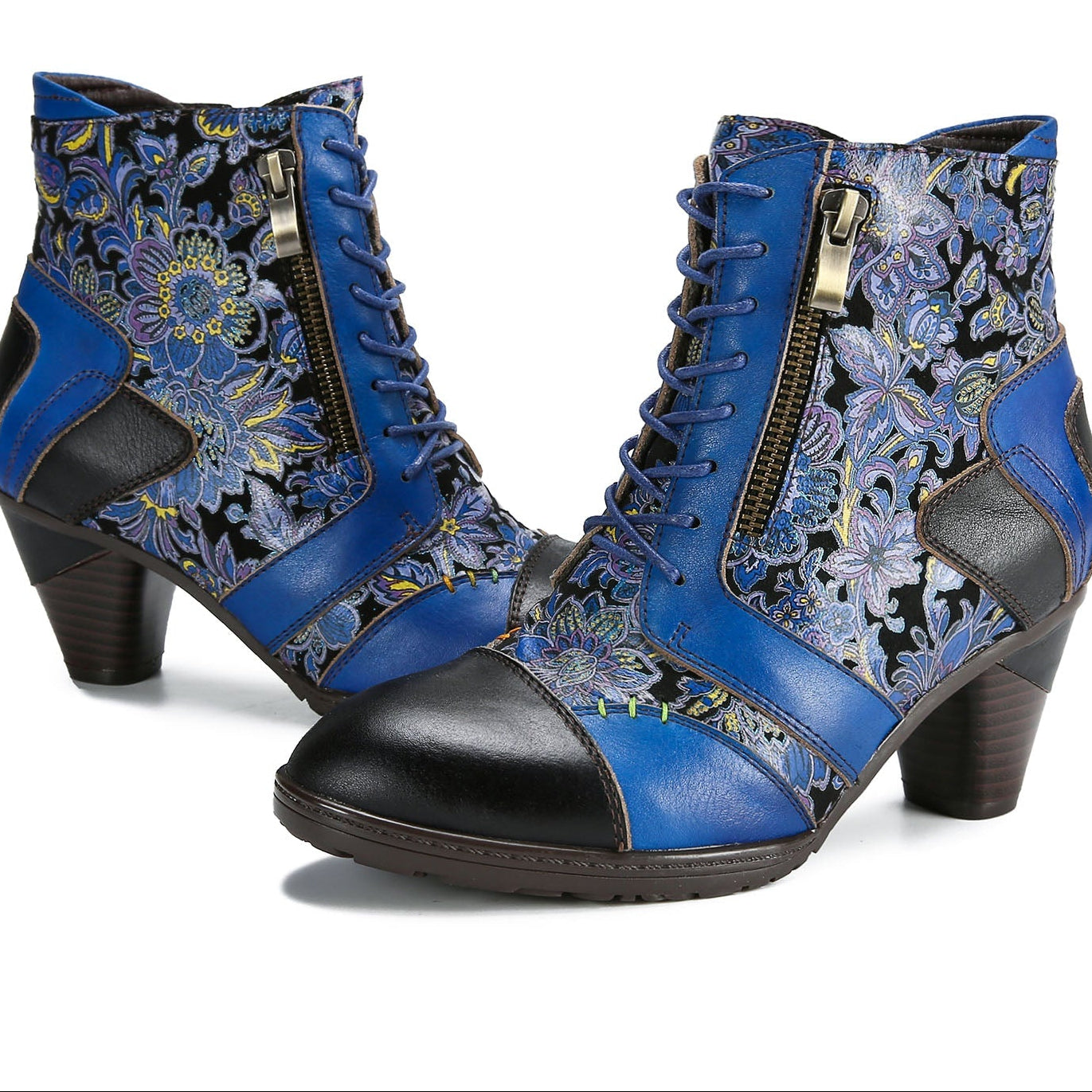 Retro Leather Patchwork Ankle Boots