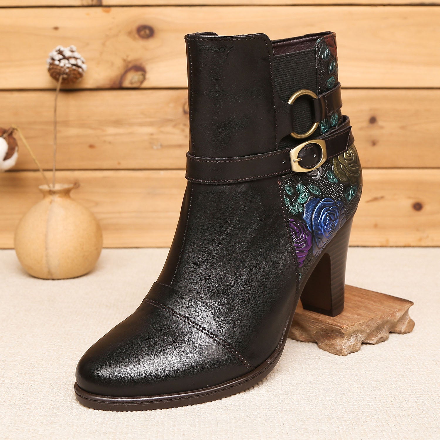 Timeless Embossed Adjustable Ankle Boots