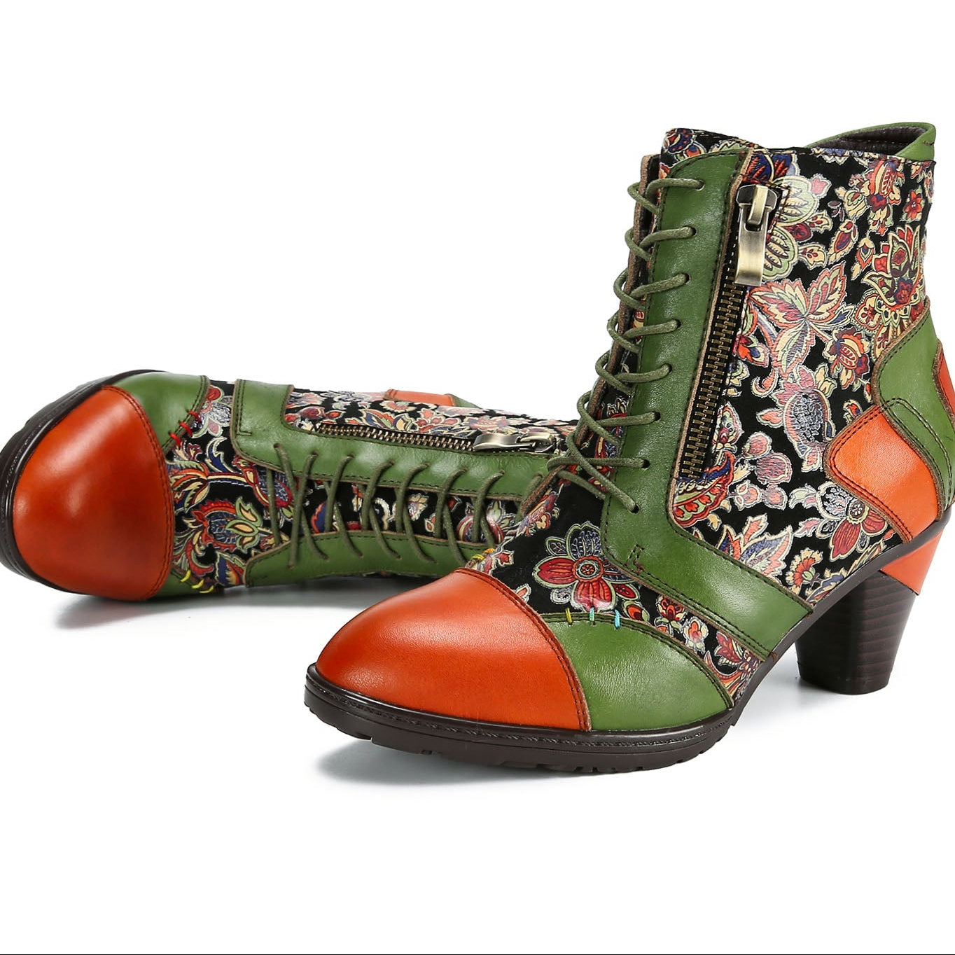 Retro Leather Patchwork Ankle Boots