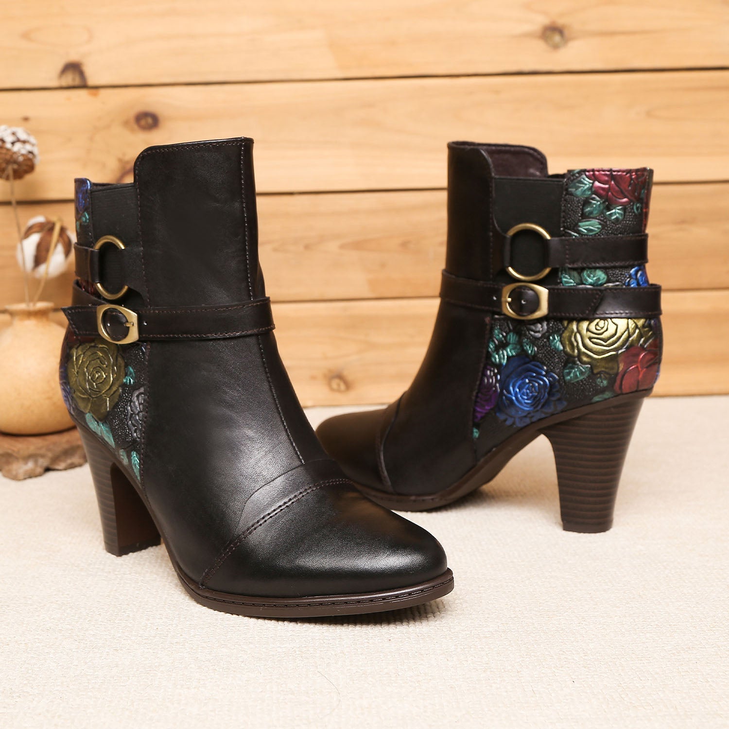 Timeless Embossed Adjustable Ankle Boots