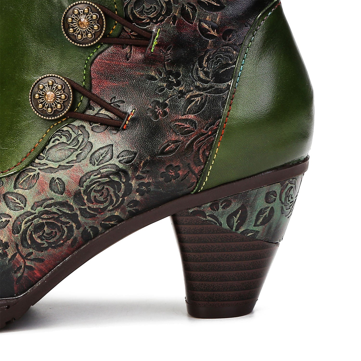 Retro Floral Stitching Button Boots