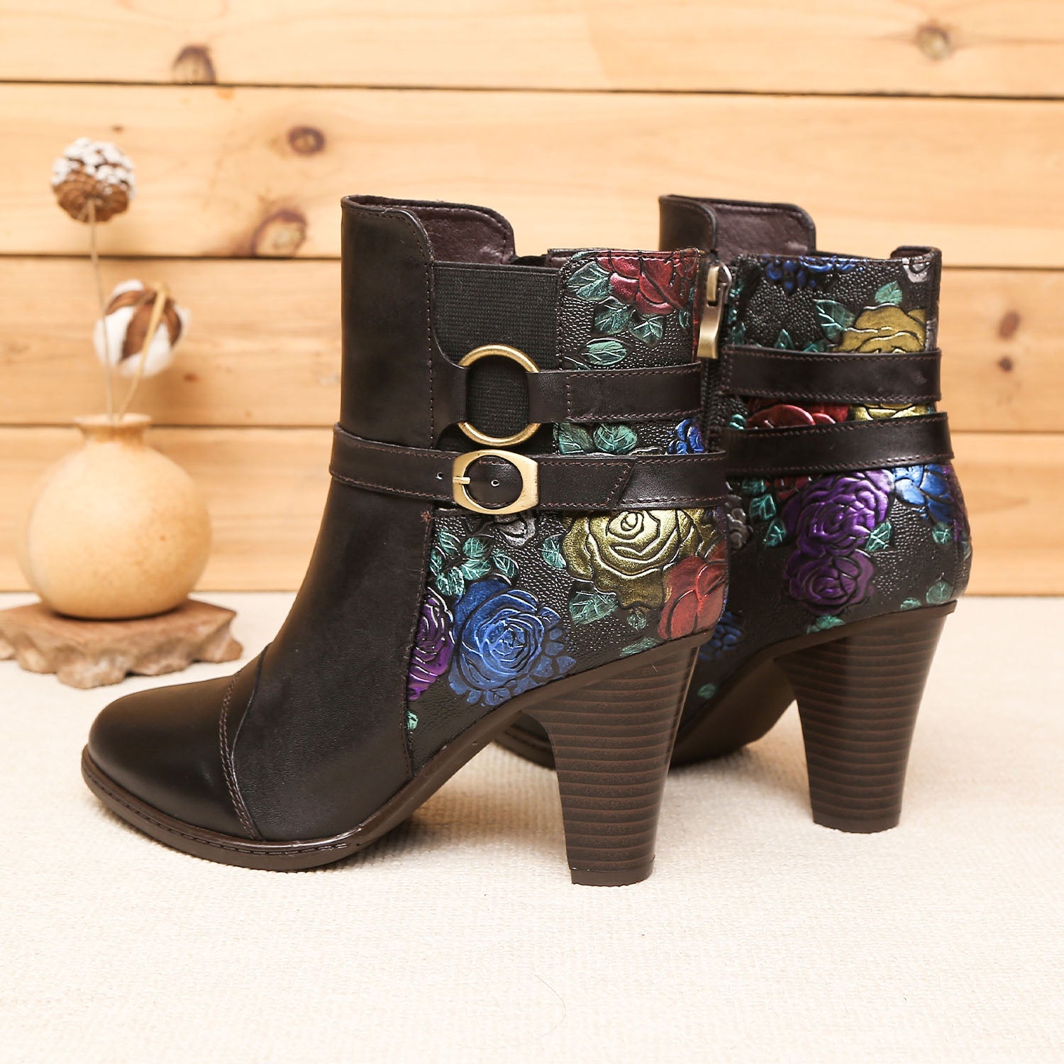 Timeless Embossed Adjustable Ankle Boots