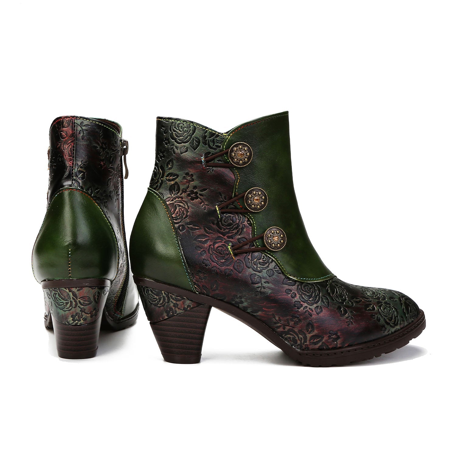 Retro Floral Stitching Button Boots