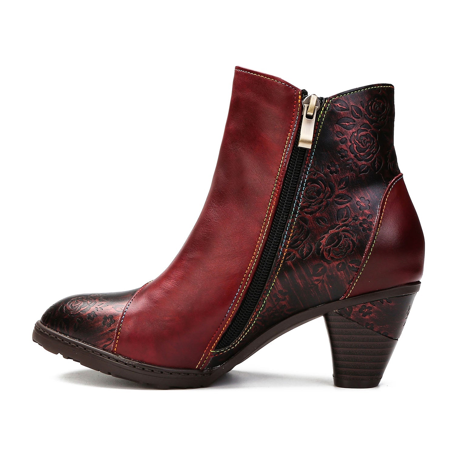Retro Floral Stitching Button Boots