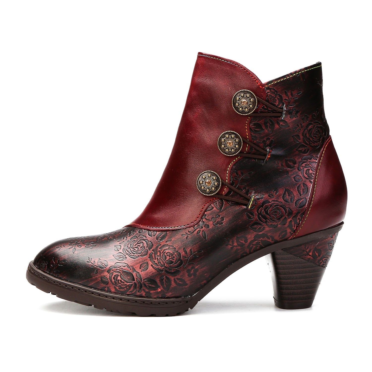 Retro Floral Stitching Button Boots