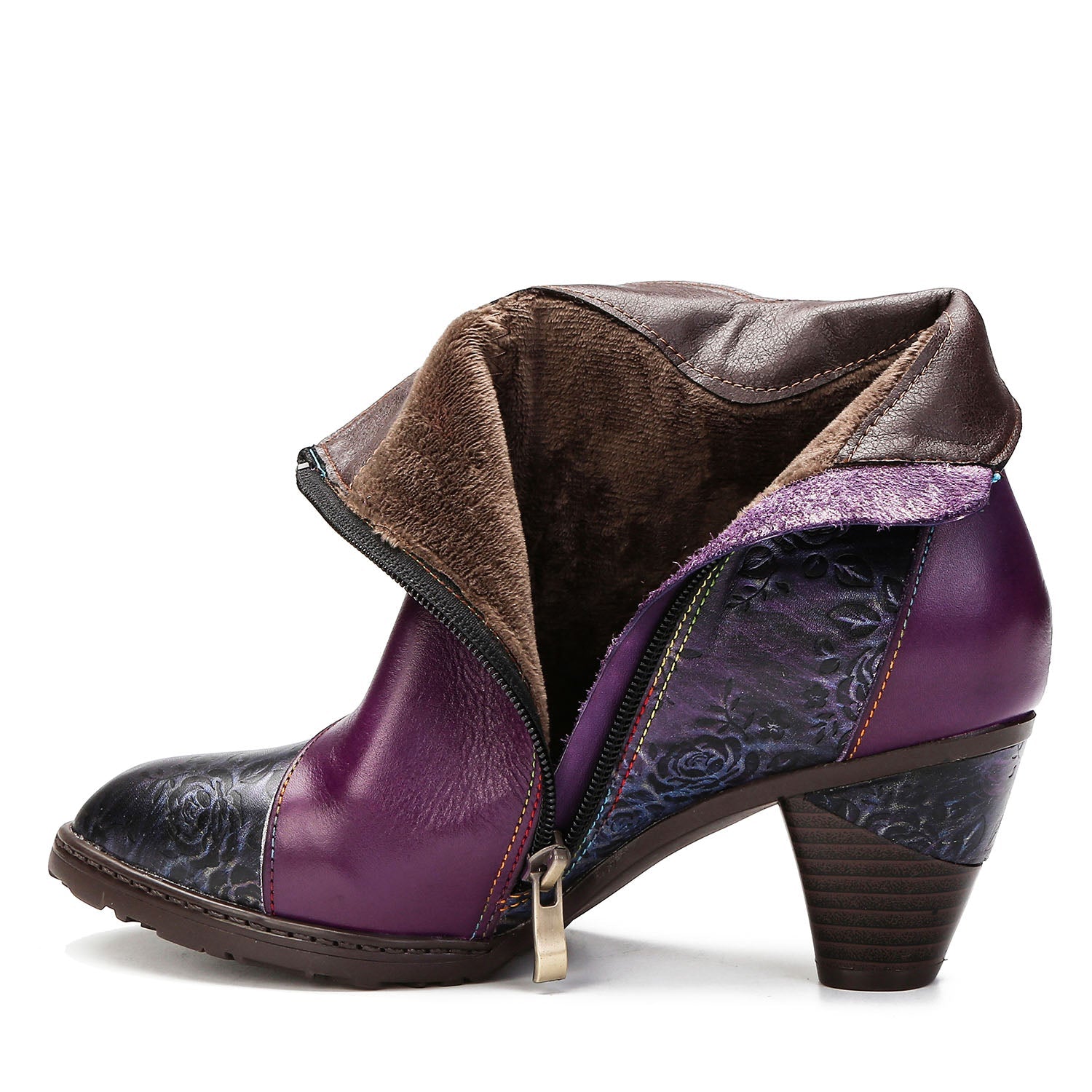 Retro Floral Stitching Button Boots