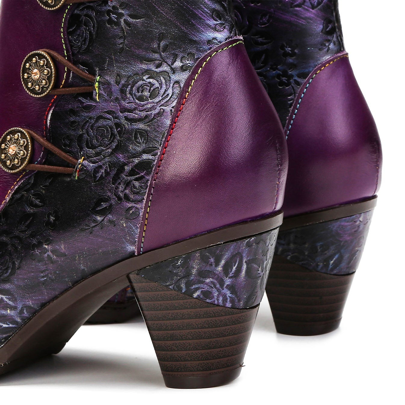 Retro Floral Stitching Button Boots