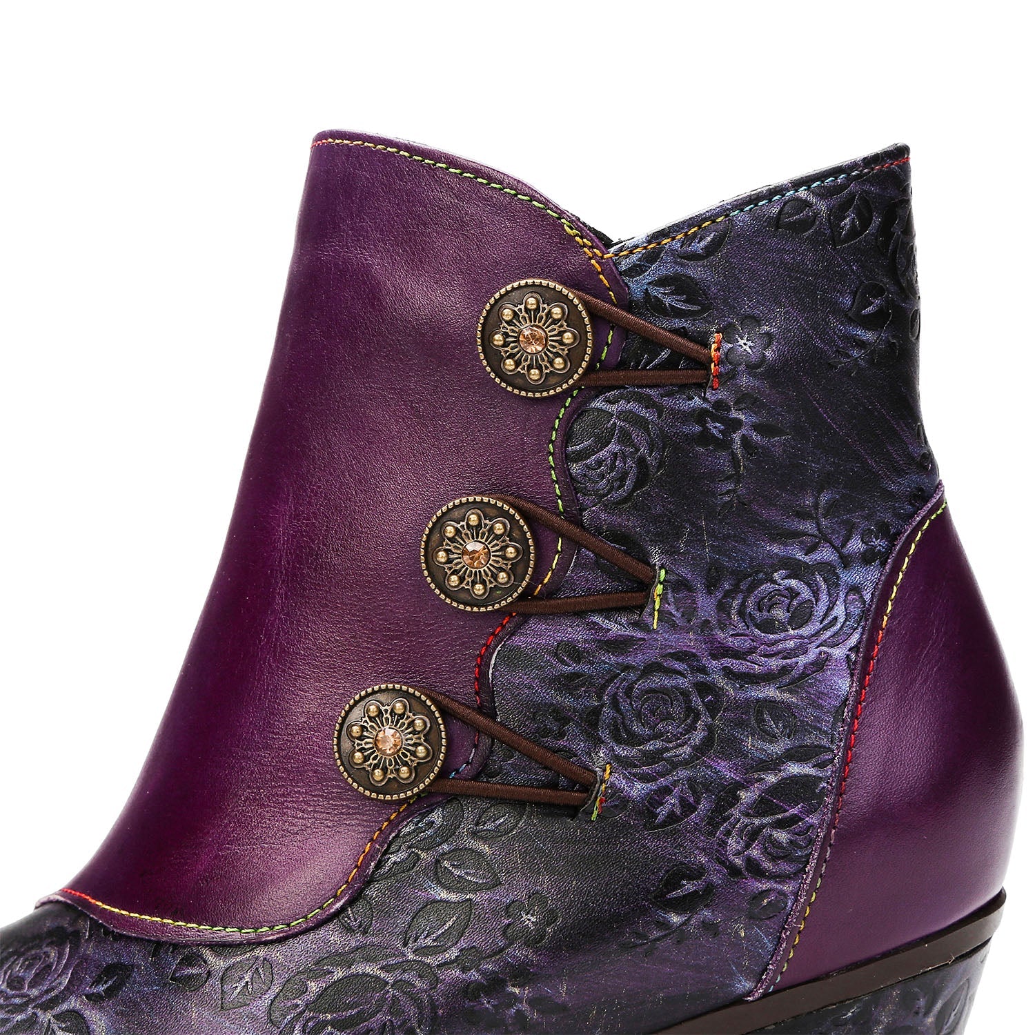 Retro Floral Stitching Button Boots