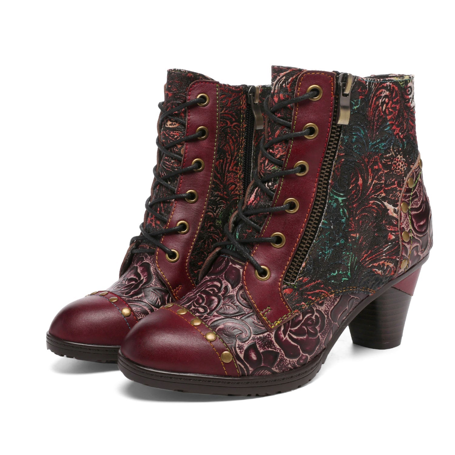 Retro Leather Patchwork Ankle Boots