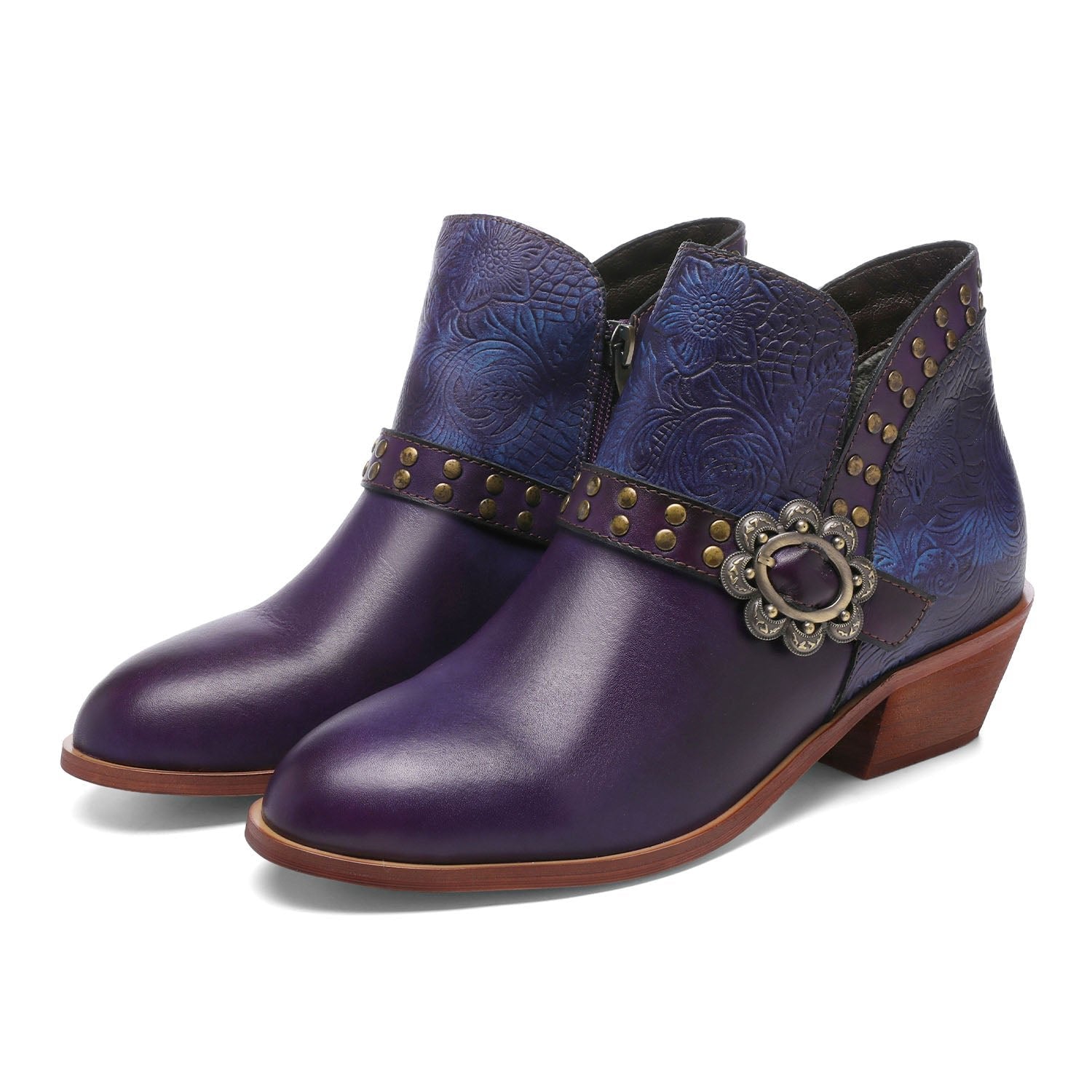 Timeless Craft Pure Color Buckle Ankle Boots