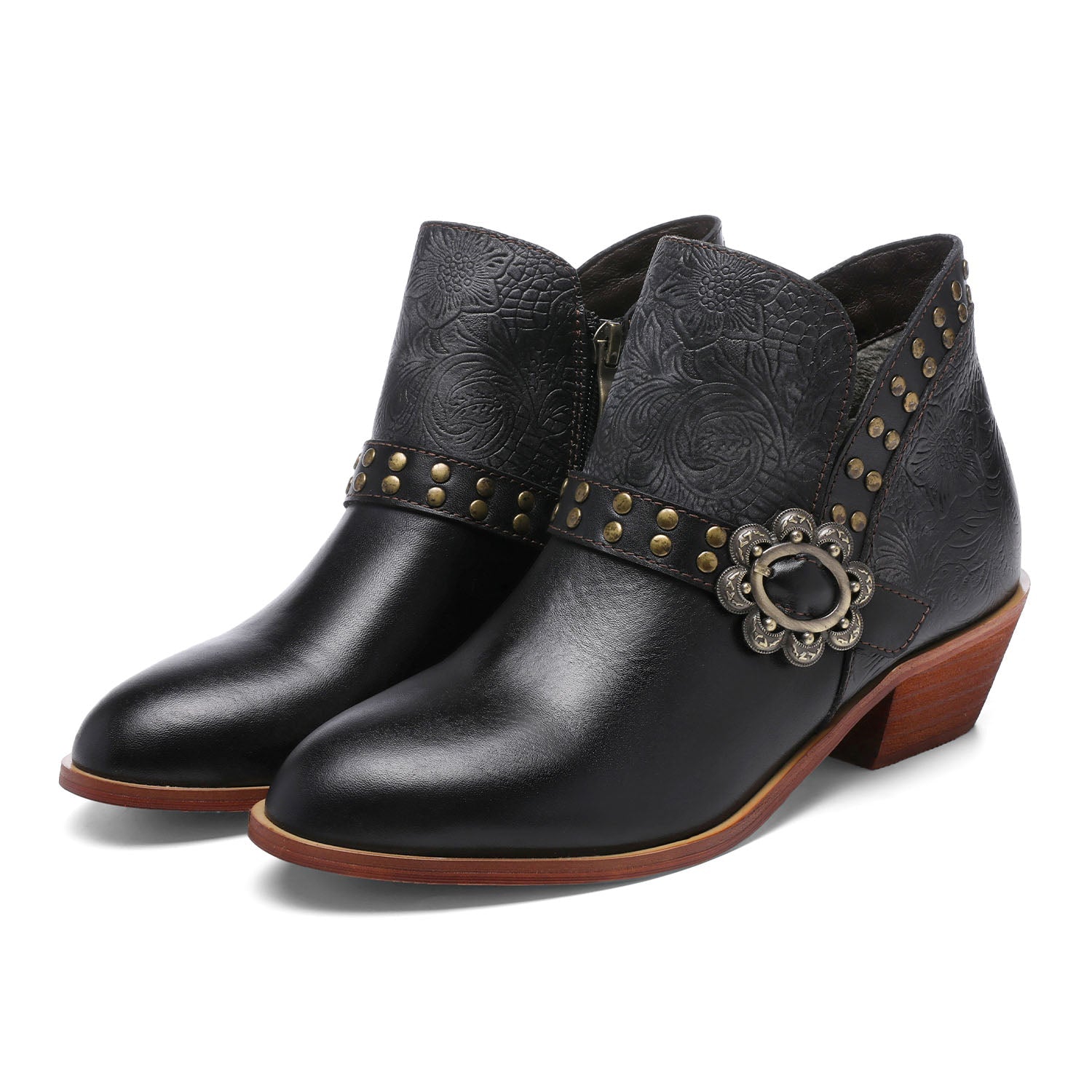 Timeless Craft Pure Color Buckle Ankle Boots
