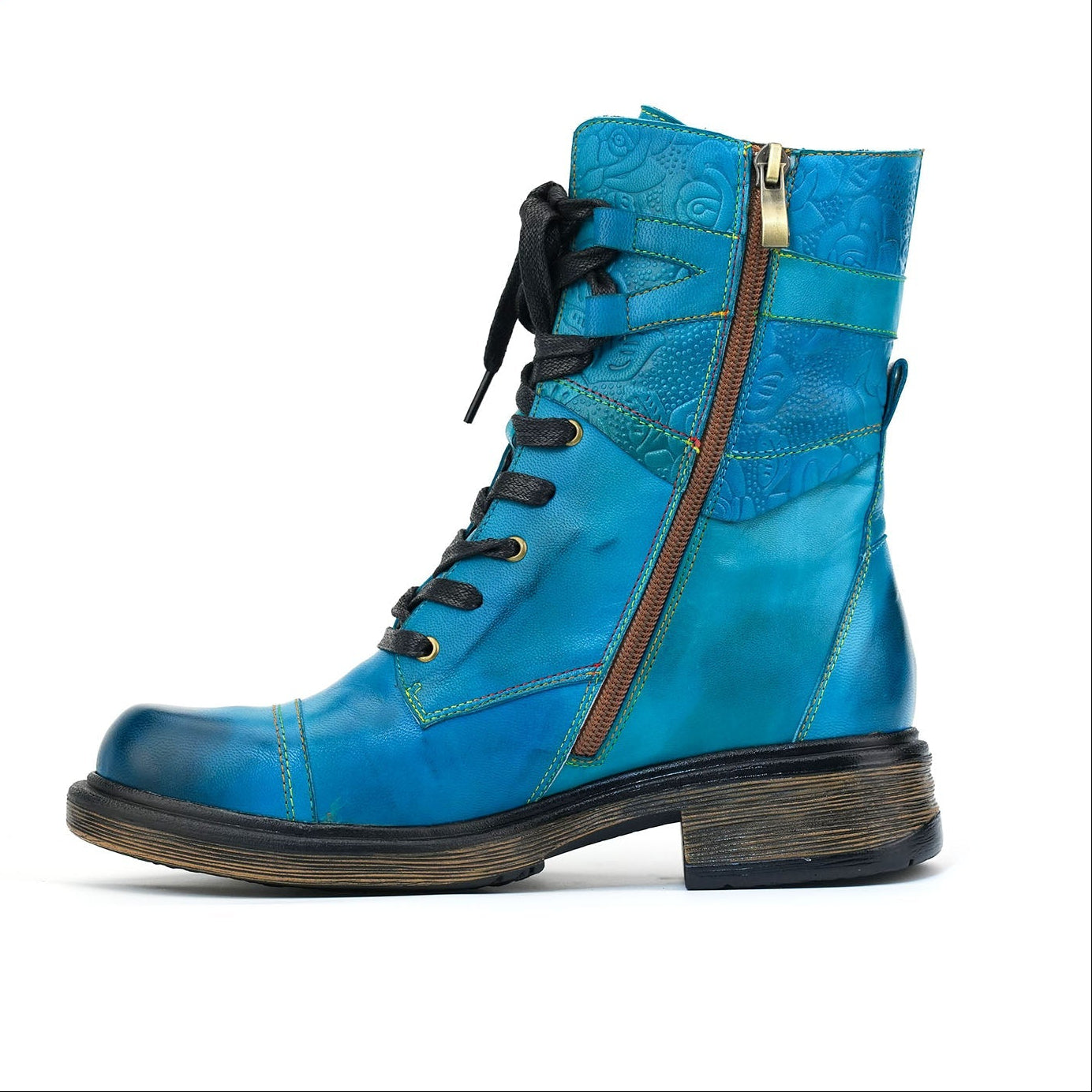 Comfortable Genuine Leather Boots With Laces And Inside Zippers