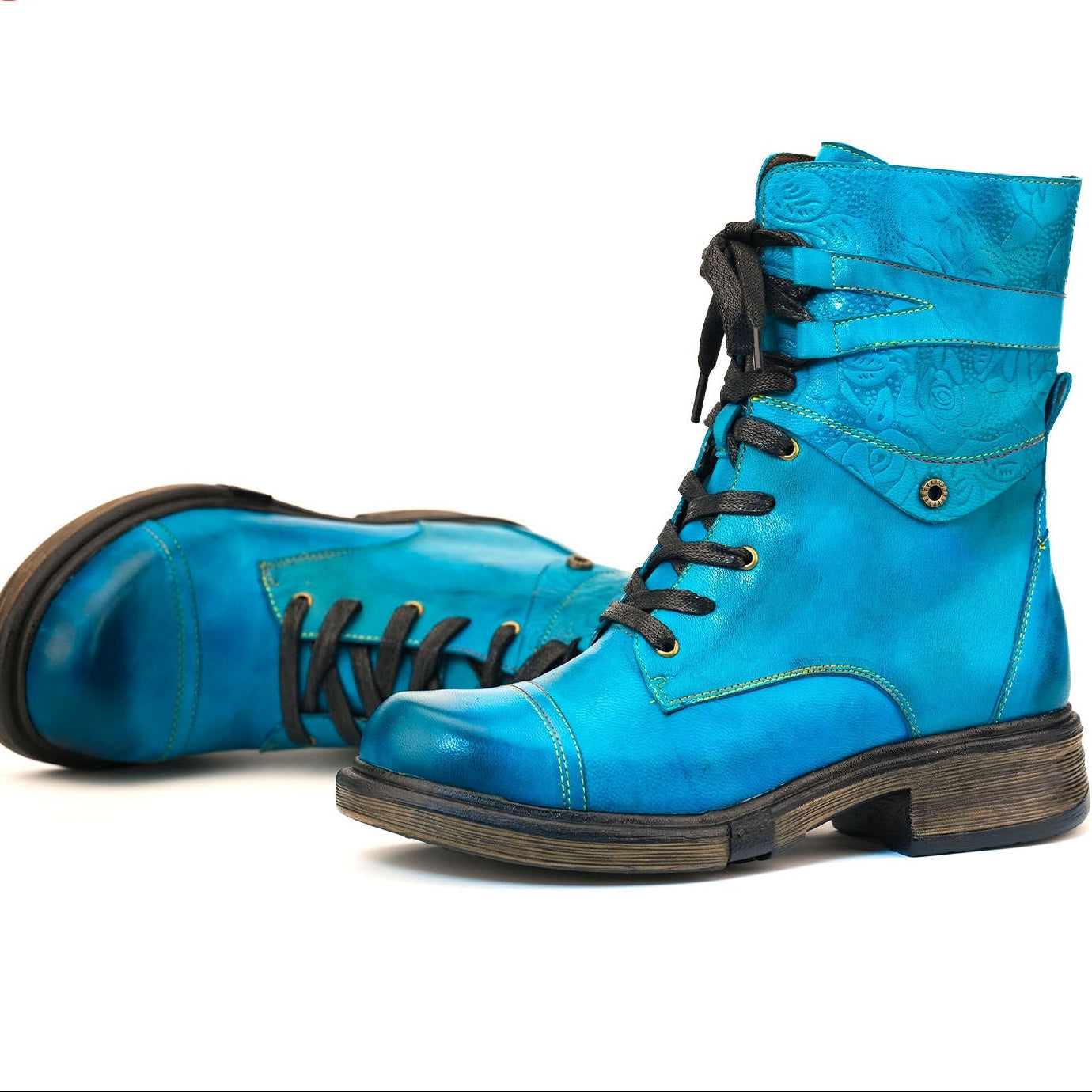 Comfortable Genuine Leather Boots With Laces And Inside Zippers